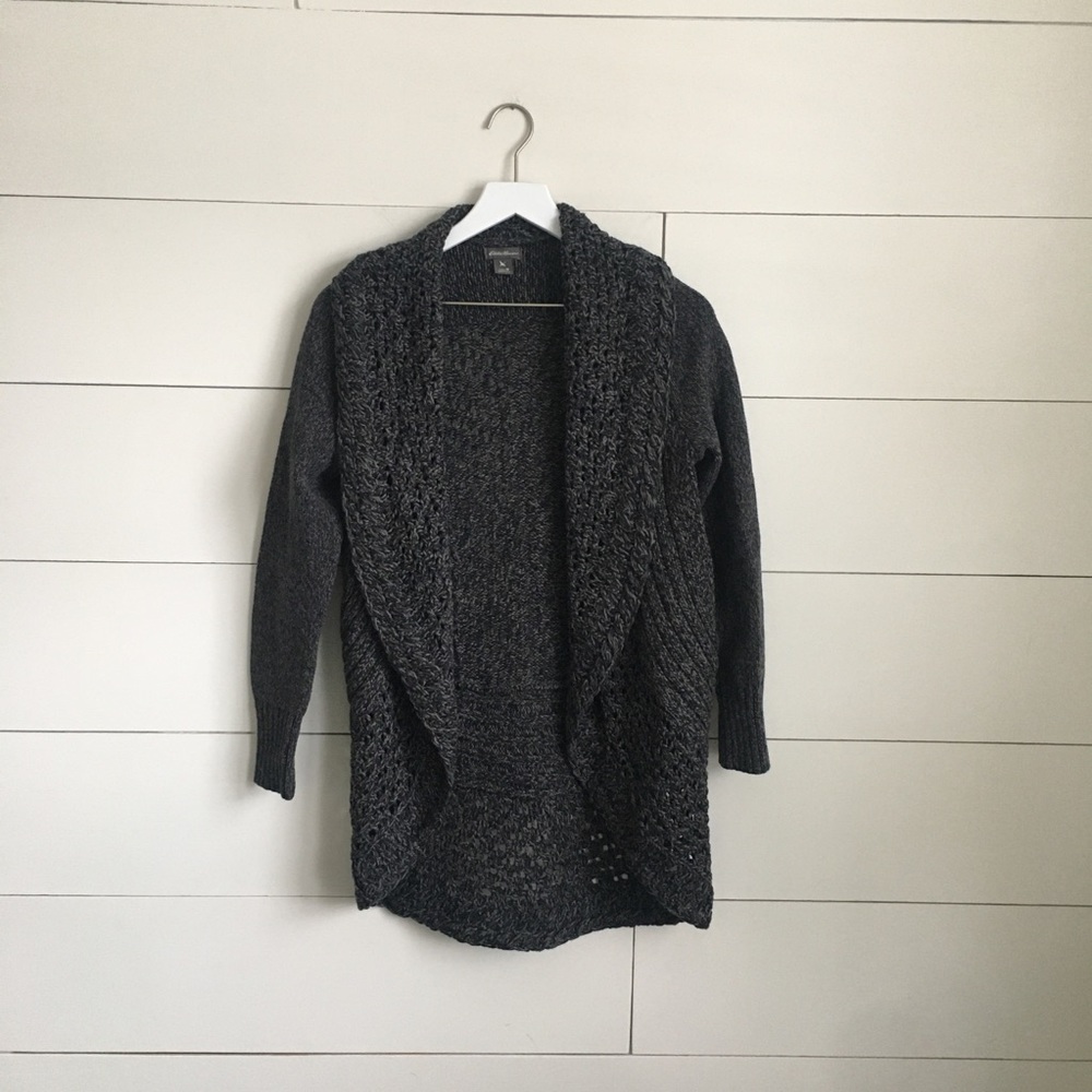 Eddie Bauer sweater gray medium cardigan duster